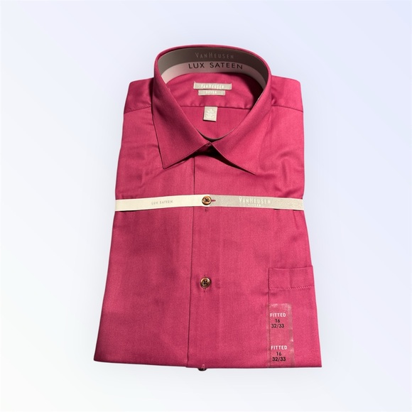 Van Heusen Men's Dark Rose Lux Sateen Dress Shirt - Picture 3 of 5